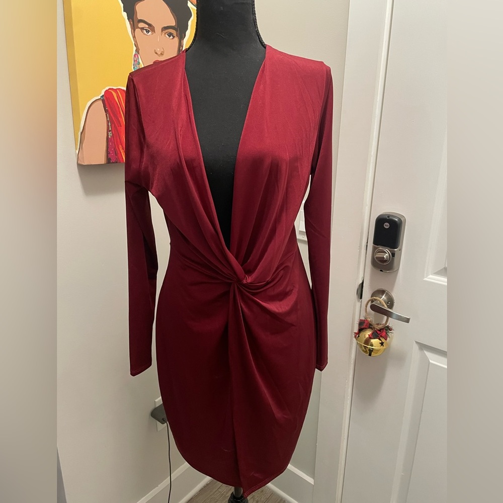 Sexy Burgundy plunge MIDI Dress size L